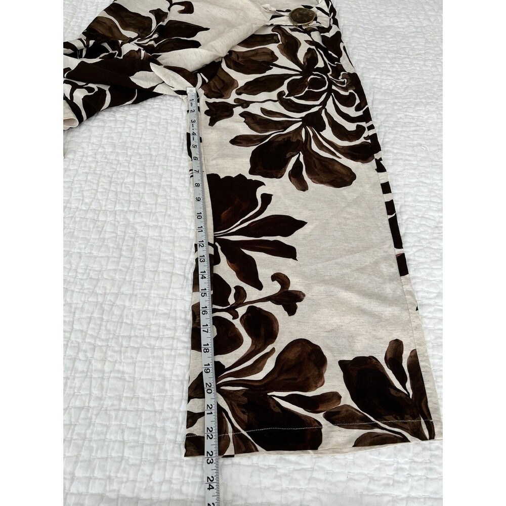 ZARA Brown Linen Floral Print Wrap Pants And Matching Top Small/Medium EUC - Picture 11 of 14